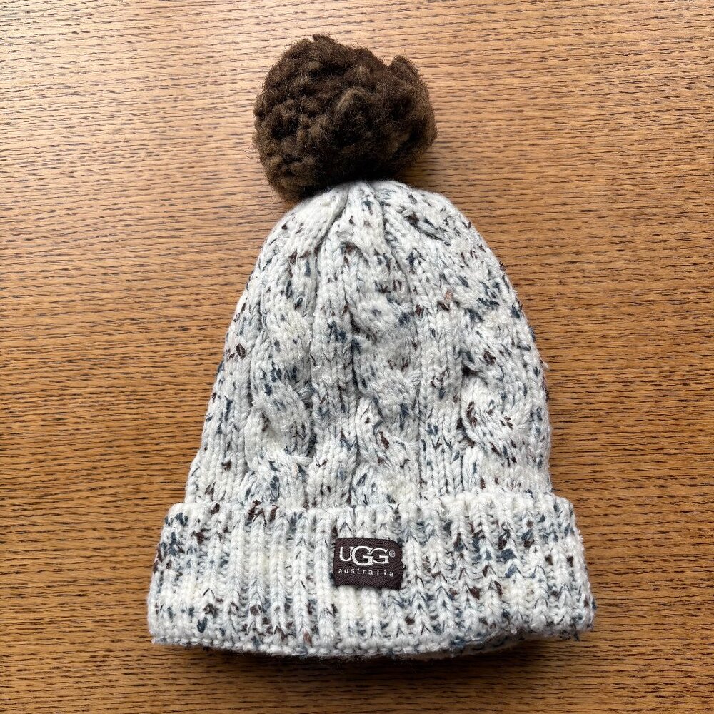 UGG White and Grey Pom Pom Hat